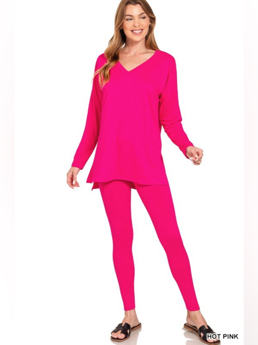 NWT 2pc Zenana Hot Pink BRUSHED DTY MICROFIBER TOP and BOTTOMS SET BUTTERY SOFT
